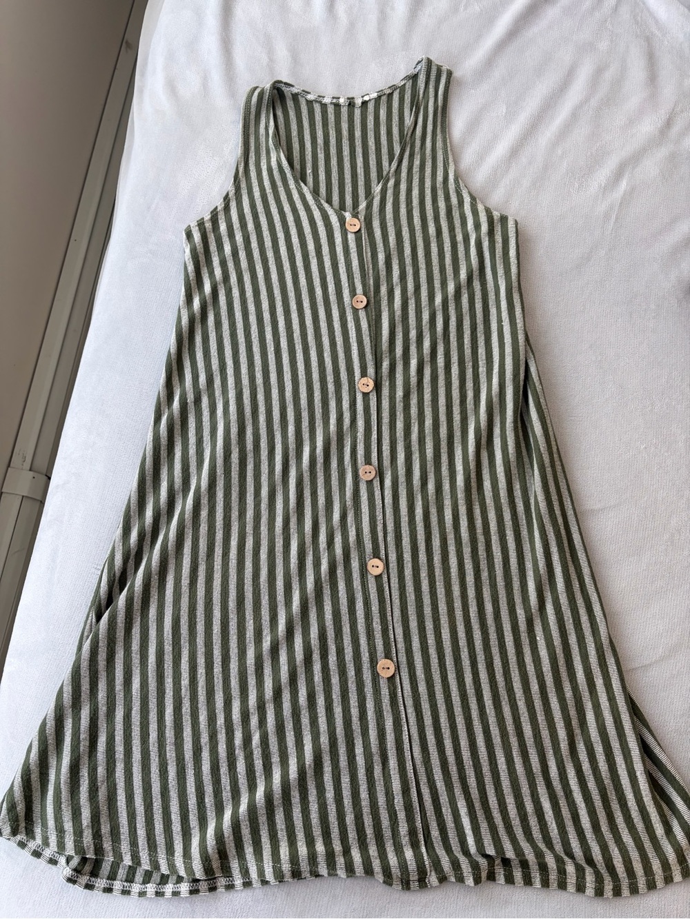 Boho green white striped midi dress